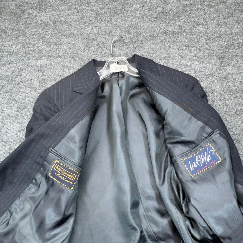 Polo University Ralph Lauren Blazer Mens 40R Navy Blue Pinstripe Wool Sport Coat